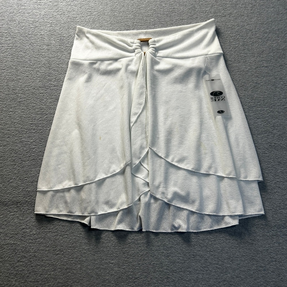 Cover Me Swim Cover Up Skirt Womens Large White Ruffle Hem O Ring Layered NWT